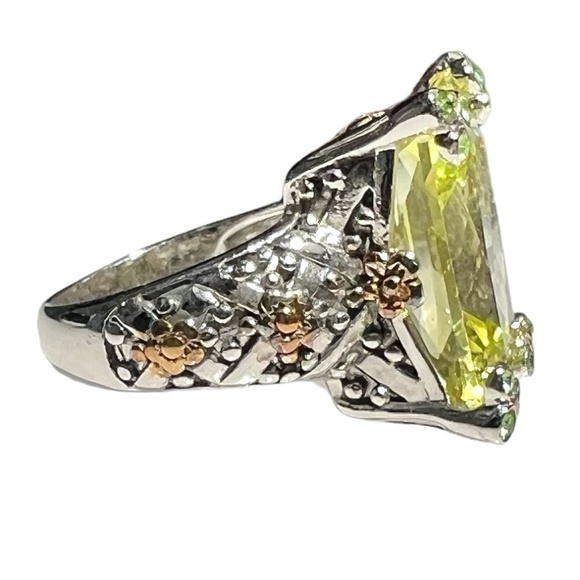 STERLING SILVER LIME GREEN FACETED STONE COCKTAIL RING SIZE 7 - Picture 11 of 16